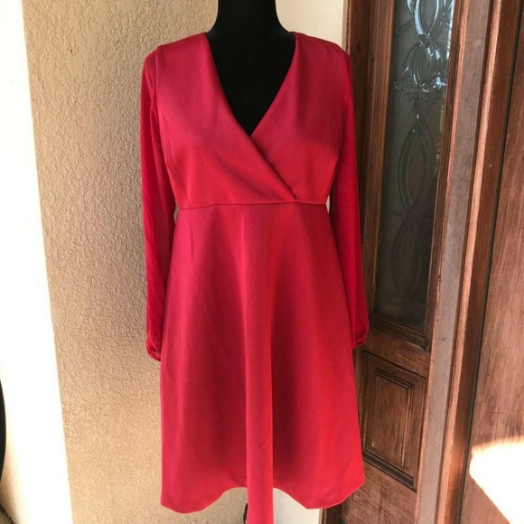 Motherhood Maternity Red Dress with Sheer Sleeves - Picture 1 of 6